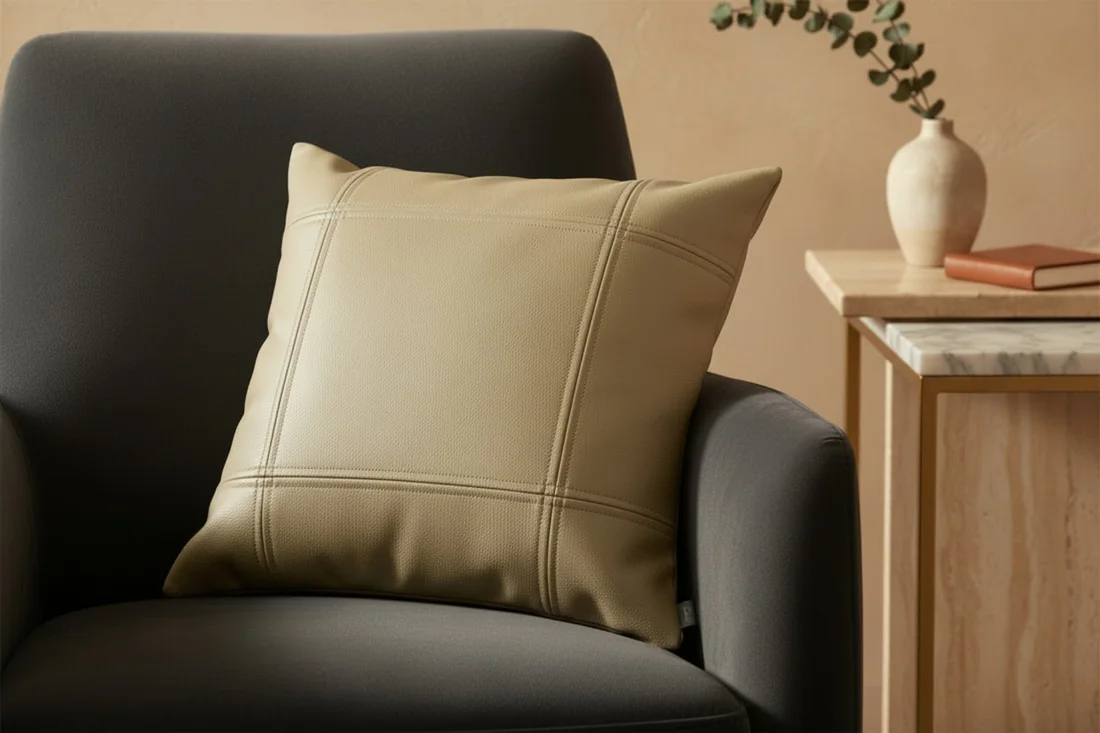 A Porcelain Sheer cushion styled on a chair